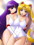  2girls :o absurd_res absurdres against_wall arm arms arms_behind_back art babe bare_legs bare_shoulders big_breasts bishoujo_senshi_sailor_moon blonde blonde_hair blue_eyes breasts censored choker cleavage clothed_navel collarbone covered_navel double_bun earrings elbow_gloves erect_nipples friends from_behind gloves hair hair_bun hair_ornament hand_on_head head_grab heart heart_necklace high_res highres hino_rei jewelry large_breasts legs leotard looking_at_viewer love magical_girl moaning moon_earrings mound_of_venus multiple_girls naughty_face neck necklace onoe open_mouth purple_eyes purple_hair rei_hino sailor_mars sailor_moon shadow shiny shiny_hair shiny_skin skin_tight smile star star_earrings tiara tongue tsukino_usagi twintails usagi_tsukino very_long_hair white_gloves yuri 