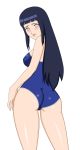  1girl ass blue_hair female_only hinata_hyuuga looking_back naruto one-piece_swimsuit pervyangel rear_view swimsuit white_eyes 
