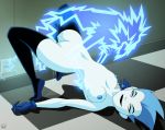  1boy 1girl blue_hair blue_skin boots breasts character_request dc_comics dcau electricity functionally_nude gloves hetero leslie_willis livewire male male/female monster navel nipples official_style pussy stockings superman:_the_animated_series superman_(series) thigh_high_boots vaginal vaginal_juices white_eyes zone 