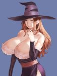  bare_shoulders breasts brown_eyes cleavage dragon&#039;s_crown dress elbow_gloves female gloves hat huge_breasts long_hair orange_hair solo sorceress_(dragon&#039;s_crown) takasugi_kou vanillaware witch witch_hat 