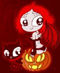 black_panties cat cosplay freckles frilly_panties halloween jack-o&#039;-lantern panties rayryan_(artist) red_hair ruby_gloom ruby_gloom_(character) short_hair underwear wings