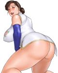  ass blush breasts brown_hair curvy elbow_gloves erect_nipples female gloves huge_breasts large_breasts legs looking_back mature milf short_hair simple_background solo takasugi_kou thighs white_background 