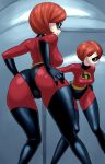  ass bodysuit boots breasts brown_eyes brown_hair cameltoe cosplay costume disney domino_mask elastigirl female from_behind gloves gradient gradient_background huge_ass jinroku large_breasts latex latex_gloves latex_suit legs lowres mask milf no_bra oshiri pixar red_eyes red_hair short_hair skin_tight striped_background the_incredibles thighhighs wide_hips 