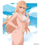  1girl 1girl 1girl alluring big_breasts bikini cleavage core_crystal daymandraws female_only mythra nintendo swimsuit under_boob xenoblade_(series) xenoblade_chronicles_2 