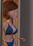  3d bathing_suit bikini brown_eyes brown_hair disney door female helen_parr milf pixar the_incredibles 