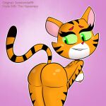  1girl 2017 anthro ass ass_focus bending_over big_ass big_breasts biting_lip cartoon_network cat_starfire completely_nude_female cute da_hypocrat dat_ass dc_comics edit feline female_only furry green_eyes green_sclera koriand&#039;r looking_back nipples nude nude_edit nude_female orange_fur presenting_ass presenting_hindquarters purple_background scobionicle99 starfire tail teen_titans teen_titans_go thick_thighs tiger tiger_tail 
