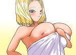 android_18 anime_milf basara blonde_hair blue_eyes breasts dragon_ball dragon_ball_z huge_breasts lazuli_(dragon_ball_z) nipples razuri_(dragon_ball_z) short_hair towel
