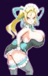  1girl android android_18 basara big_breasts blonde_hair blue_eyes bow bowtie breasts curvy dragon_ball dragon_ball_z earring earrings female hair highres huge_breasts jewelry large_breasts maid maid_headdress panties pantyshot plump smile solo stockings thighhighs underwear 