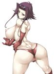  1girl ass breasts butt_crack elbow_gloves frown gloves hajime_shindo huge_ass huge_breasts izayoi_aki looking_back nipples panties purple_hair red_eyes red_gloves red_thong solo thong topless underwear yu-gi-oh! yugioh_5d's yuu-gi-ou_5d's 