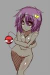  1girl breasts covering covering_breasts heart komeiji_satori nude red_eye short_hair smile solo touhou 