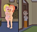  american_dad ass breast_grab breasts closed_eyes crossover erection family_guy female/female francine_smith french_kiss frost969 glasses hairless_pussy lois_griffin nude shaved_pussy steve_smith thighs yuri 