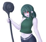  belly cave_story doukutsu_monogatari green_hair hair jcdr midriff misery misery_(cave_story) navel pointy_ears red_eyes short_hair small_breasts 