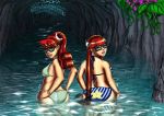  2_girls 2girls ass bespectacled bikini female female_human female_only glasses human johnny_test long_hair looking_at_viewer mary_test mostly_nude rectangular_eyewear red_hair redhead side-tie_bikini_bottom sisters standing standing_in_water susan_test 