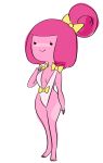  adventure_time bikini bow breasts cleavage pink_hair pink_skin ponytail princess_bubblegum short_hair sling_bikini smile solo 
