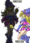 2_girls ass big_breasts blonde_hair breasts dark_magician_girl dark_persona disguise dual_persona duel_monster female_only green_eyes hair highres multiple_girls open_mouth straw_(yokubou_hiroba) the_wicked_avatar yu-gi-oh! yuu-gi-ou_duel_monsters