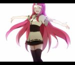 1girl :d asaa asainaruto black_legwear closed_eyes dress forehead_protector hair happy kushina_uzumaki letterboxed long_hair naruto naruto_shippuuden open_mouth outstretched_arms red_hair smile solo spread_arms standing stockings thighhighs very_long_hair zettai_ryouiki