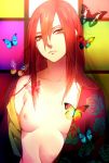  1girl butterfly kimono naruto nipples open_clothes petals red_eyes red_hair solo tayuya tayuya1130 wafuku 