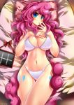   anthroballoon big_breasts blue_eyes blush breasts cutie_mark emperpep emperpepequine female friendship_is_magic hair high_res horse human humanized long_hair looking_at_viewer my_little_pony nipples nude on_back pink_hair pinkie_pie solo  