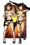  bikini breasts erect_nipples female gun jill_valentine navel rebecca_chambers resident_evil short_hair weapon 