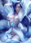  1girl ahri_(league_of_legends) animal_ears big_breasts breasts high_resolution kitsune large_filesize league_of_legends midnight_ahri nipples no_bra nopan see-through stockings tail very_high_resolution zarory 