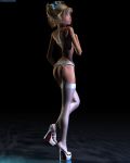 1girl blonde_hair female_only garter_belt katherine_(komblkaurn) komblkaurn lingerie original ponytail stockings strip teen