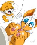  big_breasts breasts closed_eyes cum cum_on_face furry miles_&quot;tails&quot;_prower open_mouth paizuri penis rouge_the_bat sonic_(series) teeth trembling 