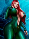 1girl abs aquaman_(series) big_breasts bodysuit breasts caucasian cleavage clothed dc_comics female female_only flowerxl green_eyes hips mera mera_(dc) navel open_clothes red_hair redhead sexy slut solo standing thighs underwater