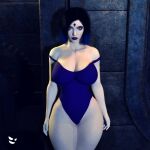  1girl 3d 3d_(artwork) abs big_breasts blue_swimsuit breasts dc_comics gm_studios goth one-piece_swimsuit pale-skinned_female pale_skin panties rachel_roth raven_(dc) swimsuit teen_titans thick_thighs voluptuous wide_hips 
