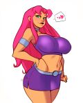 1girl alien_girl big_breasts breasts cartoon_network cleavage dc_comics female_only g-string green_eyes hand_on_hip huge_breasts jakuson_z looking_at_viewer midriff orange_body orange_skin red_hair skirt starfire teen_titans teen_titans_go thick_thighs 