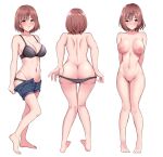 1girl 1girl 1girl areola ass bangs baretto_(karasi07) big_breasts blush bra breasts brown_hair censored cleavage clothes_pull completely_nude female_pubic_hair from_behind full_body hair_ornament hairclip heart heart_censor high_resolution higuchi_madoka idolmaster large_areolae looking_at_viewer mole mole_under_eye navel nipples nude panties panty_pull plantar_flexion pubic_hair purple_eyes shiny shiny_skin short_hair shoulder_blades simple_background the_idolm@ster:_shiny_colors underwear underwear_only underwear_pull undressing very_high_resolution wavy_hair white_background wide_hips 