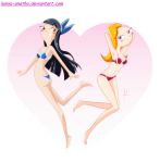  ass black_hair blue_eyes blue_panties bow breasts brown_eyes candace_flynn cleavage disney long_hair orange_hair panties phineas_and_ferb red_panties shiny shiny_skin stacy_hirano underwear white_background 