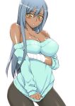  artist_request big_breasts blue_hair breasts character_request copyright_request dark-skinned_female dark_skin hair pantyhose series_request sweater 