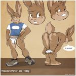  aaron_(artist) anthro anus ass bent_over big_ass briefs brown_eyes brown_hair cub english_text hair lagomorph looking_at_viewer looking_back male nude rabbit smile solo text underwear undressing young 