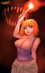  1girl breasts breasts_out_of_clothes claire_dearing dinosaur exposed_breasts female female_human freckles freckles_on_breasts human jurassic_park jurassic_world partially_clothed red_hair redhead stephen49 