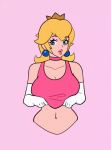  1girl blue_eyes breasts choker clothes_lift crown earrings female female_human female_only gif gloves human long_gloves looking_at_viewer no_bra partially_clothed princess_peach rizdraws solo super_mario_bros. white_gloves wink winking winking_at_viewer 