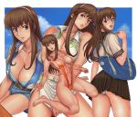 1girl alluring ass athletic_female bad_id bag barefoot blue_eyes blush bra breasts brown_hair cleavage dead_or_alive dead_or_alive_2 dead_or_alive_3 dead_or_alive_4 dead_or_alive_6 dead_or_alive_xtreme_beach_volleyball female female_abs fit_female hairband hitomi_(doa) ibanen kneeling large_breasts lingerie long_hair multiple_views muscle panty_shot shorts sitting skirt sling_bikini swimsuit tecmo toned underwear wariza