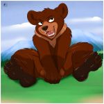  2012 aaron_(artist) bear brother_bear chubby claws cub cute disney feral hair koda male nude open_mouth paws solo testicles young 
