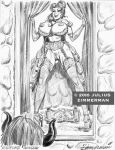  2010 babe beautiful beauty_and_the_beast big_breasts breasts disney dress female julius_zimmerman_(artist) monochrome princess_belle pussy stockings the_beast woman 