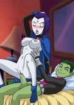  bbmbbf beast_boy blush breasts closed_eyes cum cum_inside dc_comics green_skin grey_skin hands_on_waist nipples open_mouth palcomix raven_(dc) reverse_cowgirl_position sex_face short_hair smile teen_titans testicles vaginal vaginal_penetration 
