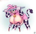  1girl 1girl accessory amy_rose animal_print anthro big_breasts blush bodily_fluids bovid_horn bovine_horn breast_milking breasts clothed clothing collar cow_horn cow_print cowbell digital_media_(artwork) drxii eulipotyphlan footwear fur gloves green_eyes hair handwear hanging_belly hanging_breasts headband hedgehog high_res horn huge_breasts lactating legwear machine mammal milk milking_machine nipples nude pink_body pregnant sega simple_background socks sonic_the_hedgehog_(series) stockings suction_cup thigh_socks video_games 
