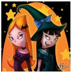  2013 bat black_hair blue_eyes brown_eyes candace_flynn cosplay disney fernando_faria_(artist) halloween long_hair orange_hair phineas_and_ferb smile stacy_hirano star witch witch_hat 