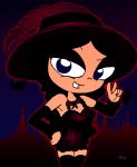  black_eyes black_hair bow cosplay disney halloween isabella_garcia-shapiro long_hair phineas_and_ferb rayryan_(artist) smile solo stockings witch witch_hat 