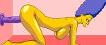 all_fours big_breasts blue_hair dildo evilweazel_(artist) gif loop marge_simpson masturbation nude smile suction_cup_dildo the_simpsons wall_dildo yellow_skin