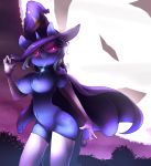  1girl 2016 anthro blue_fur breasts cape clothing cutie_mark digital_media_(artwork) equine friendship_is_magic fur furry gloves glowing glowing_eyes hair hat high_res horn jewelry legwear looking_at_viewer mammal my_little_pony necklace nipples nude purple_eyes pussy smile sourspot standing trixie unicorn 