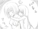 2girls alice_margatroid arm arms_around_neck bad_id bare_shoulders blush breasts female from_behind hug hug_from_behind long_hair looking_back monochrome multiple_girls naughty_face navel nipples nude patchouli_knowledge short_hair shy sketch small_breasts smile tears touhou yjy yuri