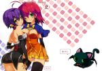  2girls alice_wishheart bow breasts character_request cleavage earrings green_eyes hair_bow jewelry looking_back magical_halloween multiple_girls purple_hair red_hair ribbon short_hair star thighhighs yellow_eyes 