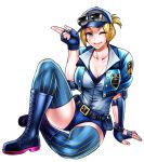  1girl big_breasts blonde_hair chiba_toshirou cleavage final_fight lucia_morgan police_uniform ponytail stockings street_fighter tagme 