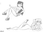 2girls asian asian_female ass big_breasts breasts bridgette_(tdi) cartoon_network heather_(tdi) hourglass_figure light-skinned_female long_hair monochrome nipples no_nose nude nude_female surfer_girl thick_ass thick_legs thick_thighs total_drama_island