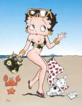 beach betty_boop betty_boop_(series) big_breasts bottomless dog mole_(artist) nipple_slip pudgy_(betty_boop)