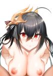  1boy 1girl 1girl ahoge areola azur_lane bangs bare_shoulders big_breasts black_hair blush breast_squeeze breasts clavicle cleavage closed_mouth completely_nude crossed_bangs duo erect_nipples eyebrows eyebrows_visible_through_hair face fingernails fingers greem_bang hair_between_eyes hands heart hetero high_resolution huge_breasts large_filesize lips long_hair looking_at_viewer male male_pubic_hair mask mask_on_head nipples nude nude_male paid_reward paizuri paizuri_lead_by_female patreon_reward penis pubic_hair red_eyes simple_background smile solo_focus sweat taihou_(azur_lane) tied_hair twin_tails uncensored very_high_resolution very_long_hair white_background 